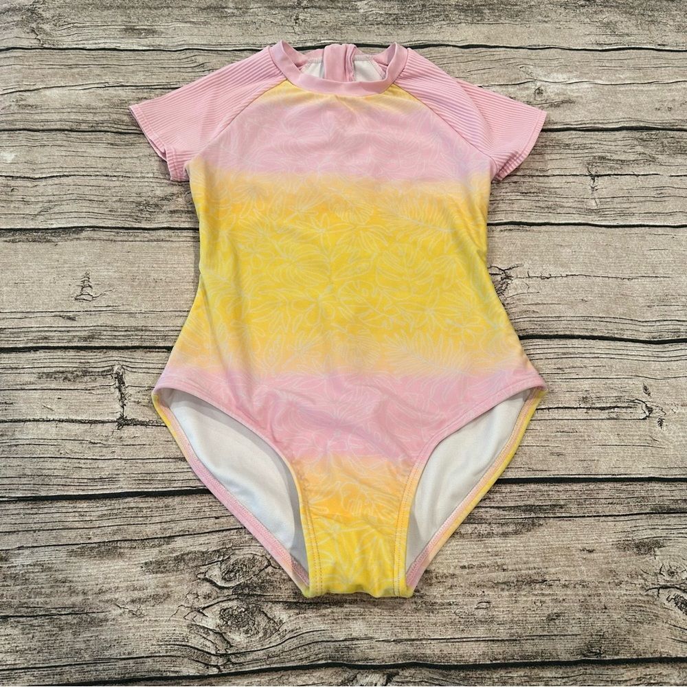 Cat & Jack Pink and Yellow One Piece Swimsuit With Back Zipper Size 10/12